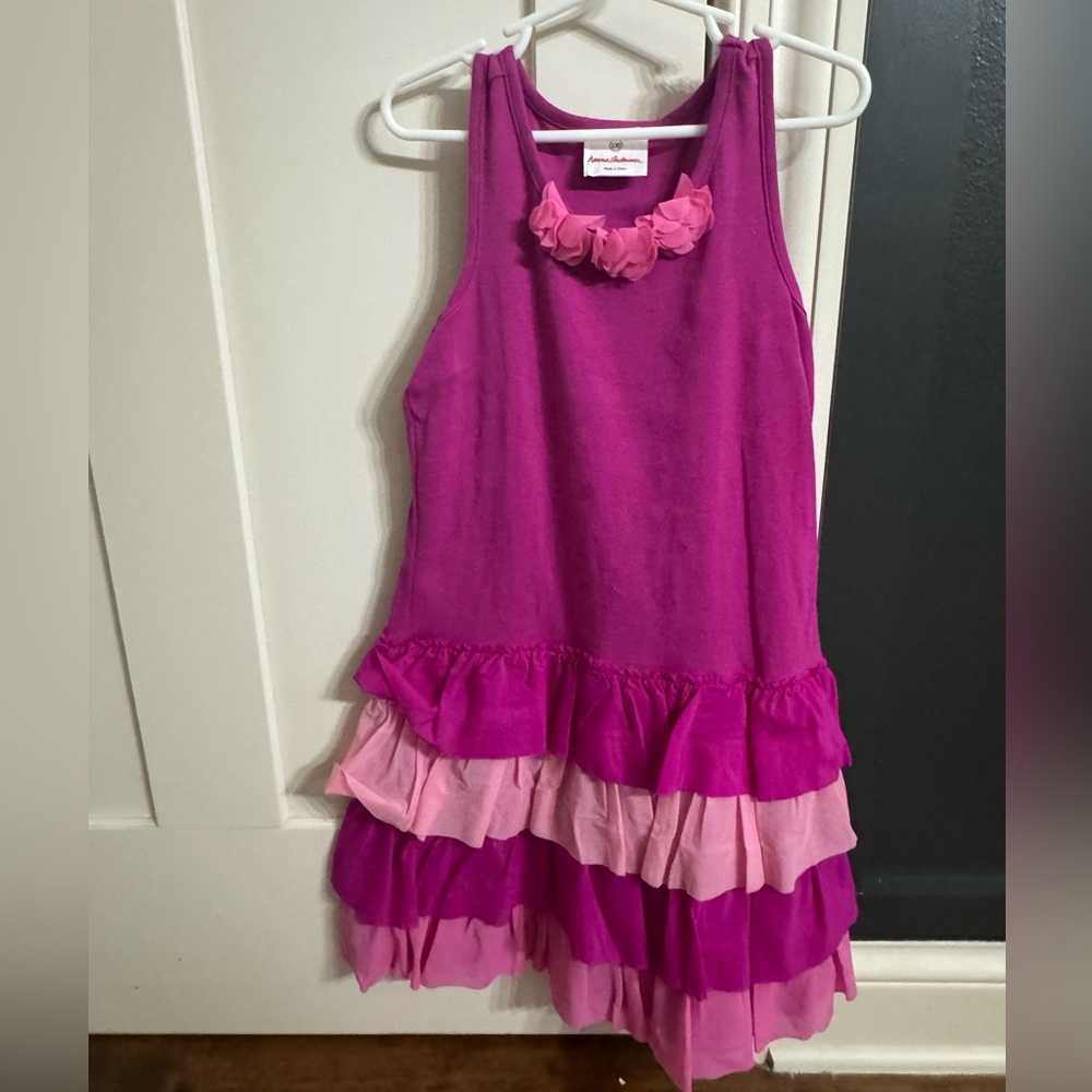 Hanna Andersson pink/purple tiered dress with flower detail size 130